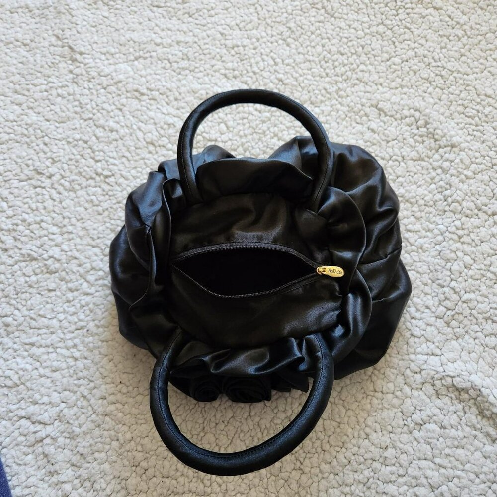 NaRaYa Black Satin Rose Evening Bag Clutch Purse Prom Wedding Y2K Occasion - Picture 4 of 8